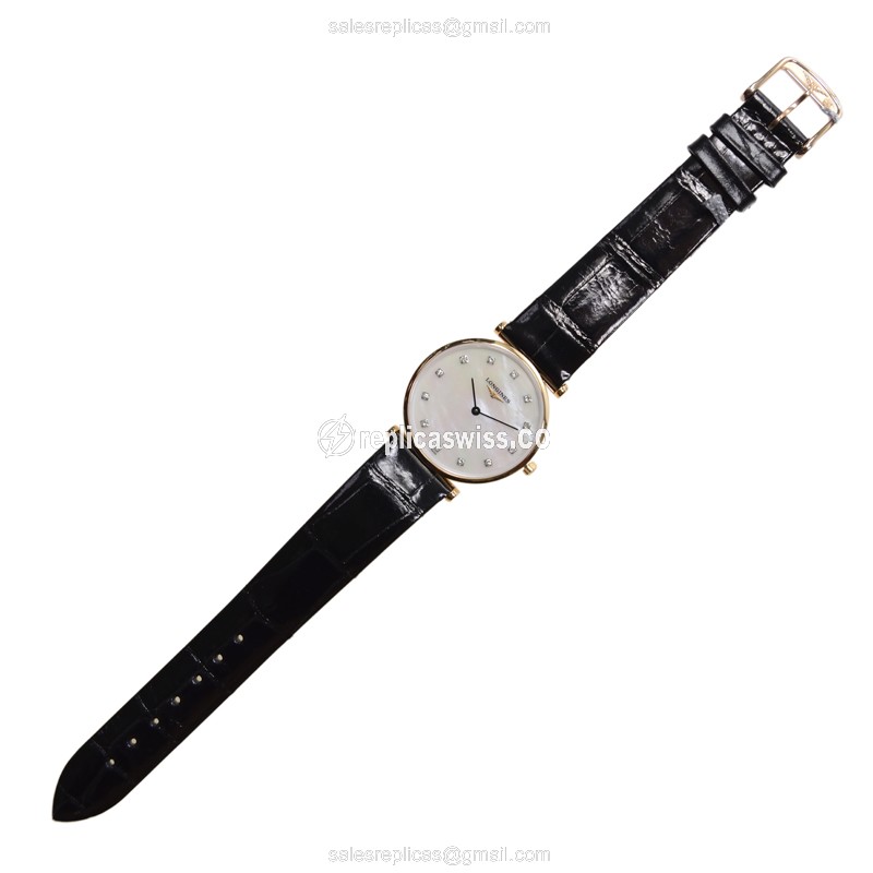 Longines LA GRANDE Quartz - PVD Gold Case, White Dial on Black Alligator Strap - View 2