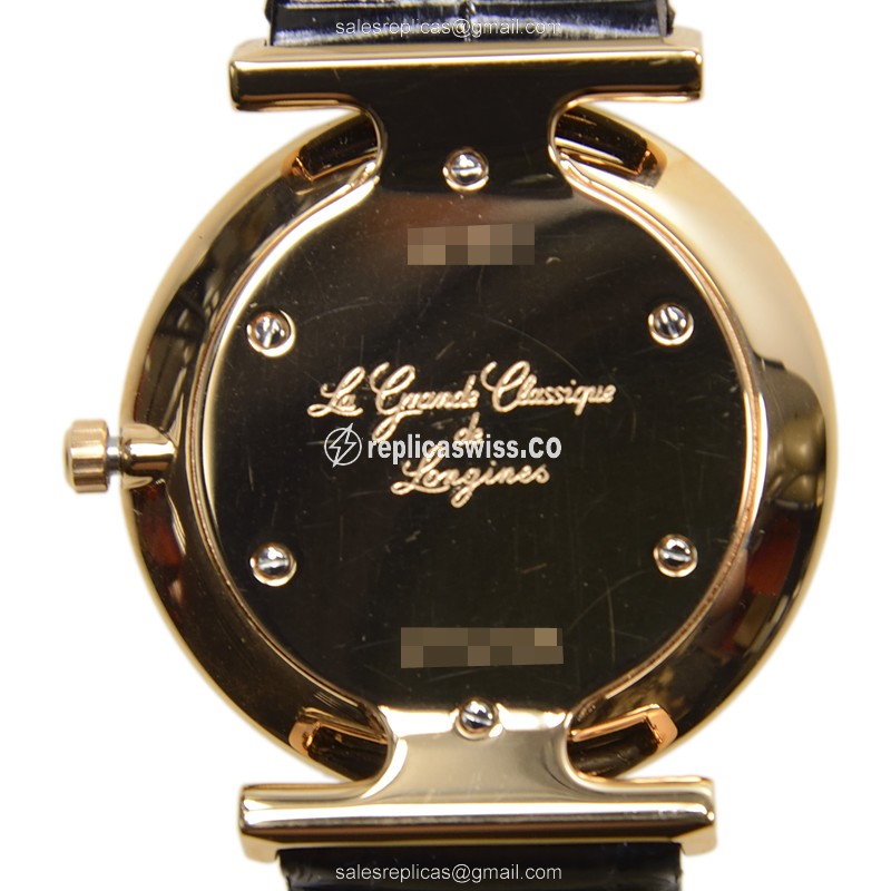 Longines LA GRANDE Quartz - PVD Gold Case, White Dial on Black Alligator Strap - View 3