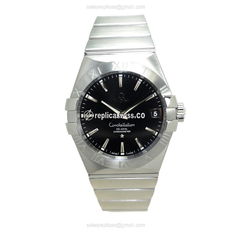 Omega Constellation 123.10.38.21.01.001 Replica - Automatic - Steel Case - Black Dial - Silver Strap - View 2