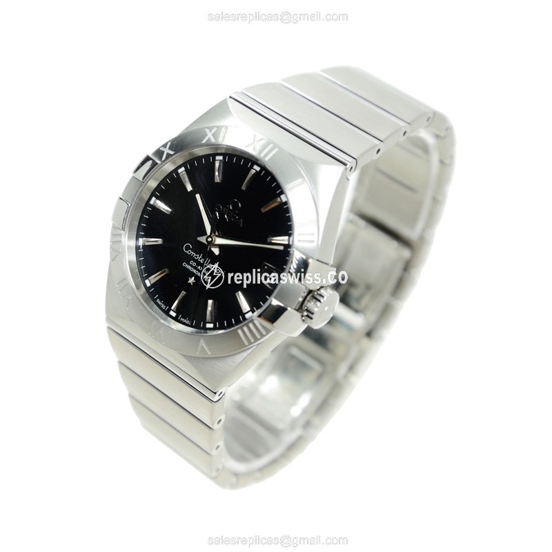 Omega Constellation 123.10.38.21.01.001 Replica - Automatic - Steel Case - Black Dial - Silver Strap - View 3