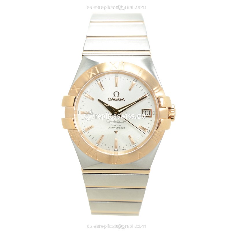 Omega Constellation Replica - Automatic - 18kt Rose Gold & Steel - Silver Dial - Clasp - Silver Strap - View 2
