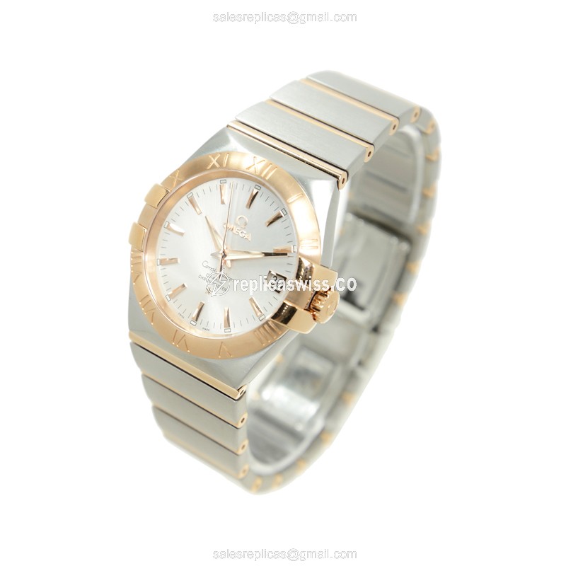 Omega Constellation Replica - Automatic - 18kt Rose Gold & Steel - Silver Dial - Clasp - Silver Strap - View 3