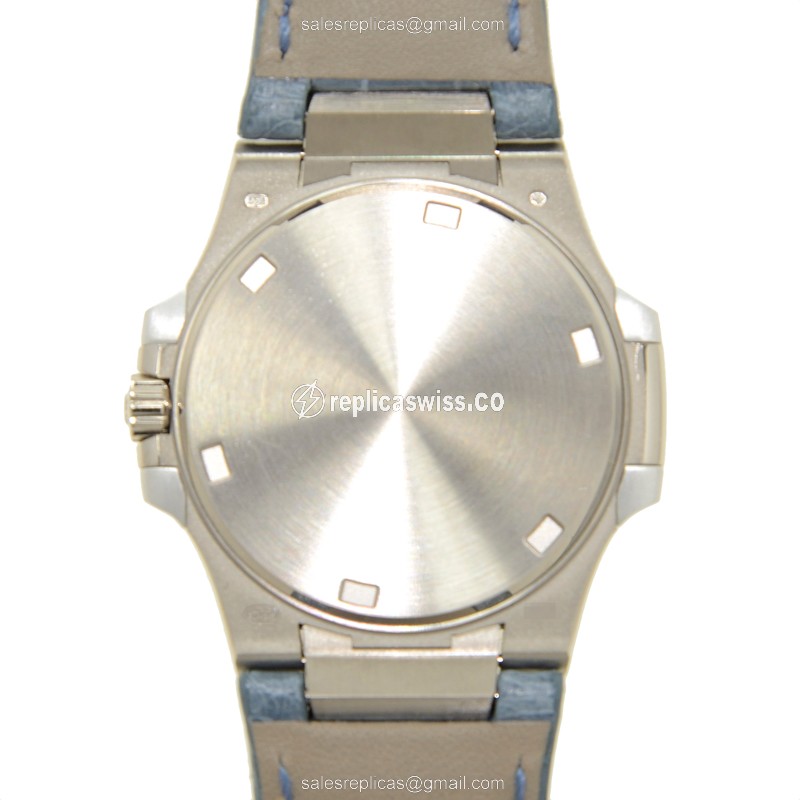 Patek Philippe 7010G-011 Replica - Quartz - White Gold - Diamond - Silver Dial - Blue Alligator Strap - View 3
