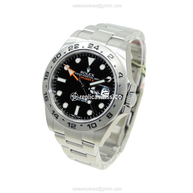 Rolex Explorer Replica - Automatic - Black Dial, Steel Case on Silver Strap - View 3