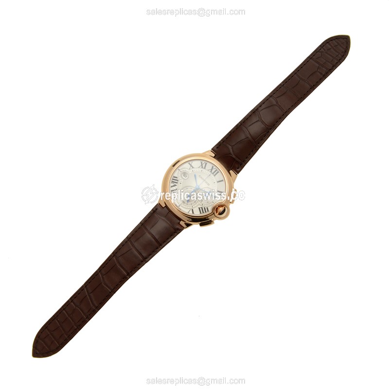 Cartier Ballon Bleu Replica - Automatic - 18kt Rose Gold - Silver Dial, Brown Alligator Strap - View 2