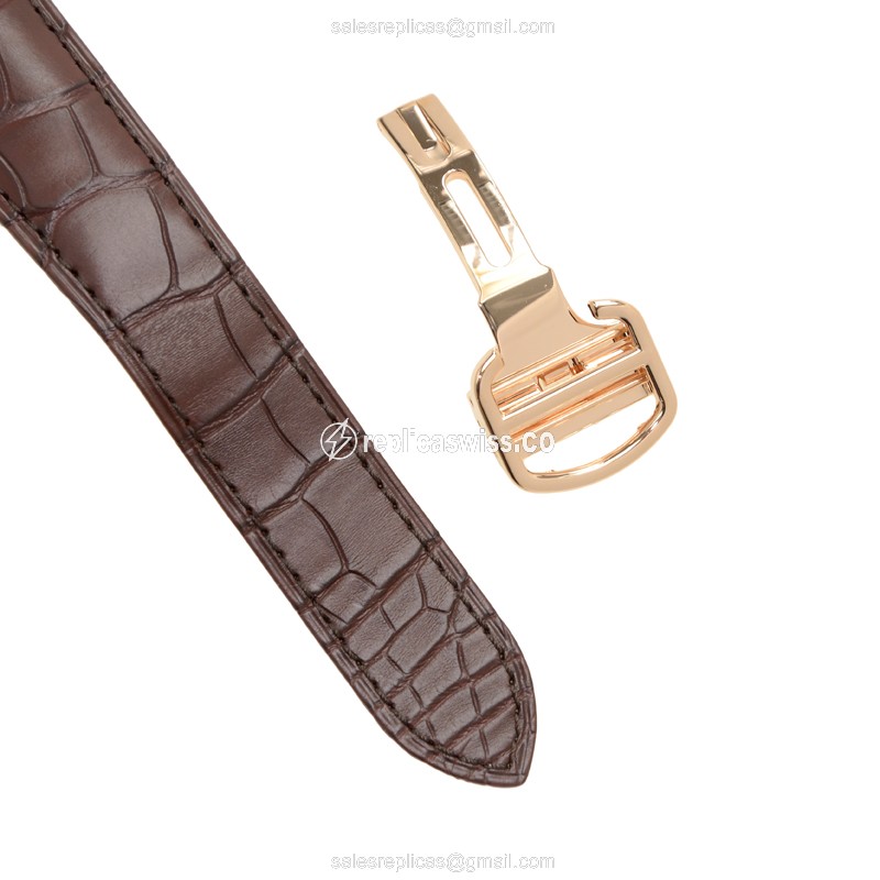 Cartier Ballon Bleu Replica - Automatic - 18kt Rose Gold - Silver Dial, Brown Alligator Strap - View 4