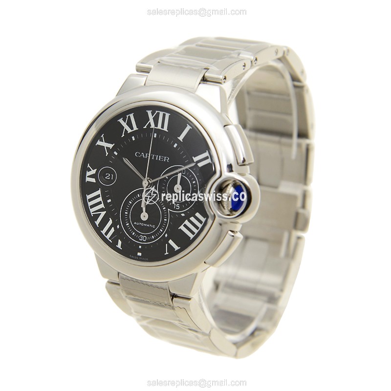 Cartier Ballon Bleu Replica - Automatic - Steel Case - Black Dial - Silver Strap - View 3