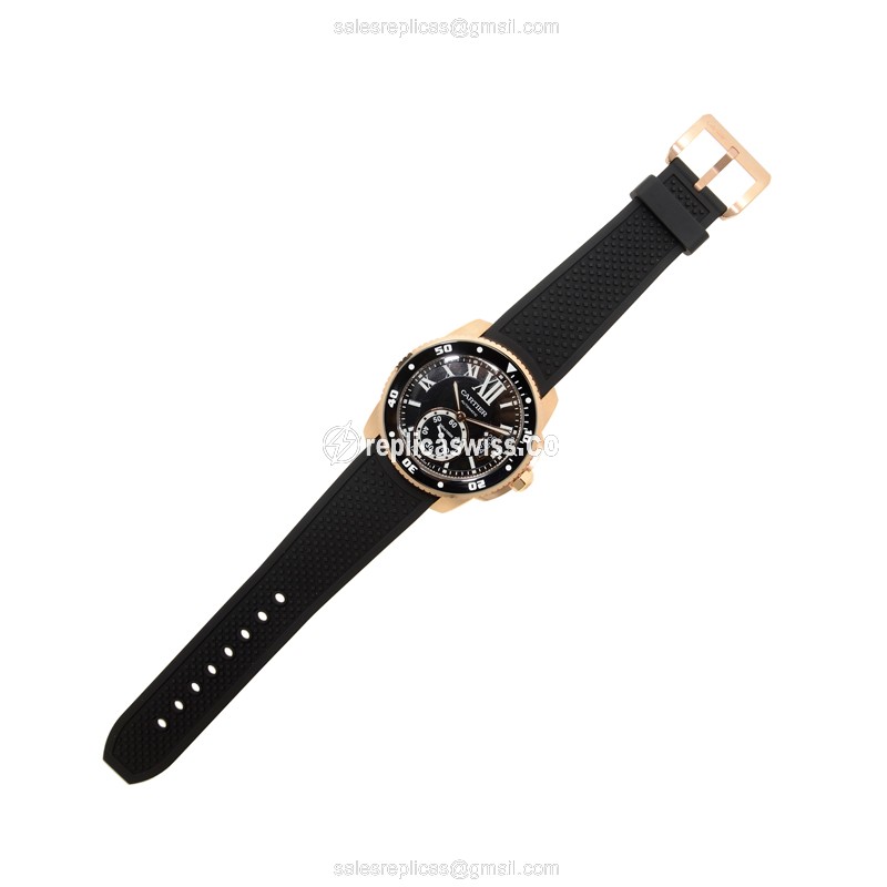 Cartier W7100052 Replica - Automatic - 18kt Gold & Steel - Black Dial - Rubber Strap - View 2