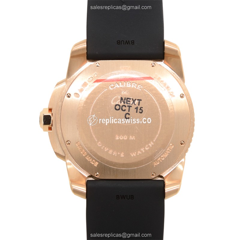 Cartier W7100052 Replica - Automatic - 18kt Gold & Steel - Black Dial - Rubber Strap - View 3