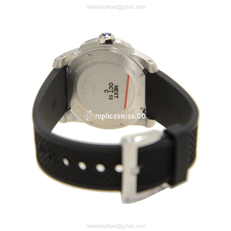 Cartier W7100056 Replica - Automatic - Steel Case - Black Dial - Rubber Strap - View 4