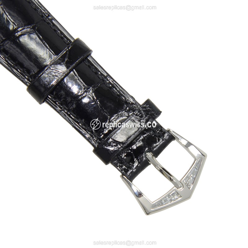 Patek Philippe Calatrava Replica - Automatic - 18kt White Gold - Diamond - Black Dial - Alligator Strap - View 4