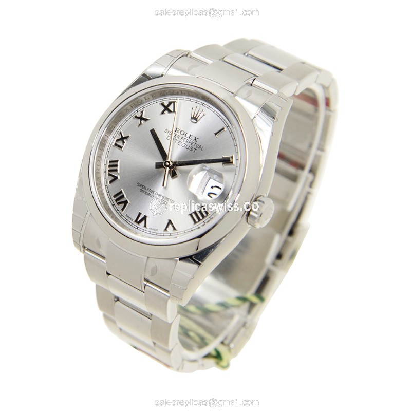 Rolex DATEJUST Replica - Automatic - Steel - Silver Dial - Black Strap - View 3