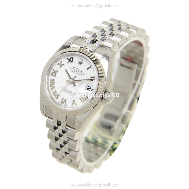 Rolex Datejust Lady Replica - Automatic, White Gold & Steel Case - Silver Dial - View 3