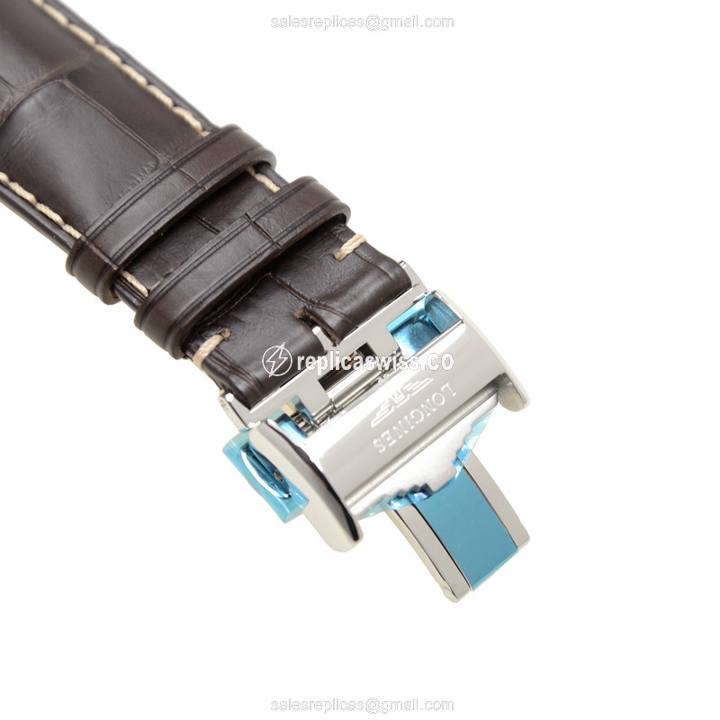 Longines L2.759.4.78.3 Replica - Automatic - Stainless Steel - White Dial on Brown Alligator - View 4