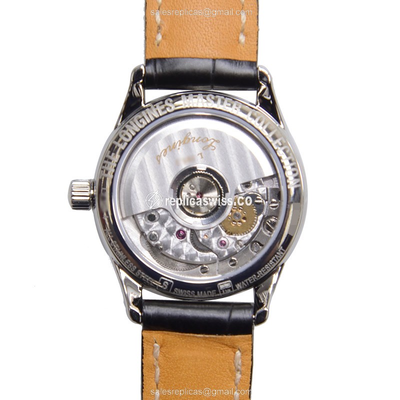 Longines L2.128.4.51.7 Replica - Automatic - Steel Case - Black Dial, Black Alligator Strap - View 3
