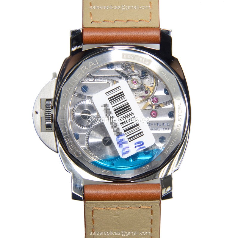 Panerai PAM00113 LUMINOR Replica - Manual - Stainless Steel - White Dial - Brown Cowhide - Buckle - View 3