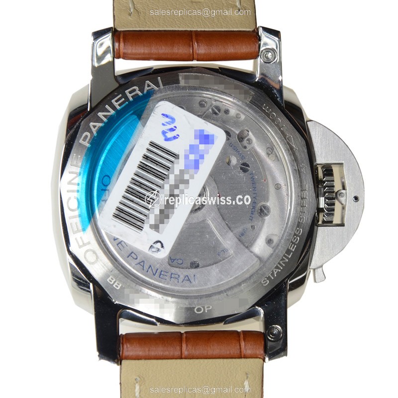 Panerai PAM00523 Replica - Automatic - Steel Case - White Dial - Brown Alligator Strap - View 3