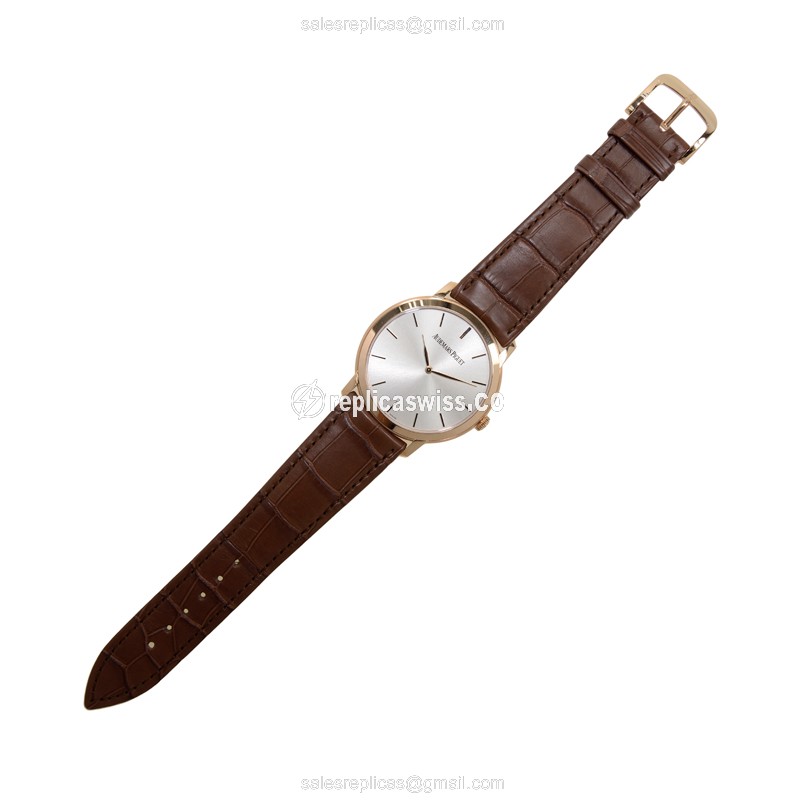Audemars Piguet 15180OR.OO.A088CR.01 Replica - Automatic - 18kt Rose Gold Case - Silver Dial - Brown Alligator Strap - View 2