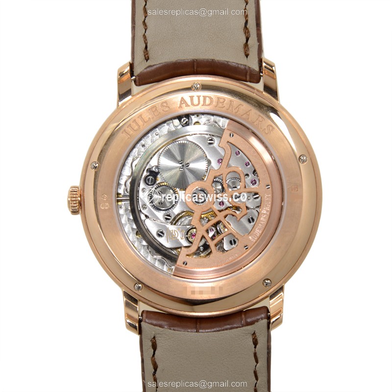 Audemars Piguet 15180OR.OO.A088CR.01 Replica - Automatic - 18kt Rose Gold Case - Silver Dial - Brown Alligator Strap - View 3