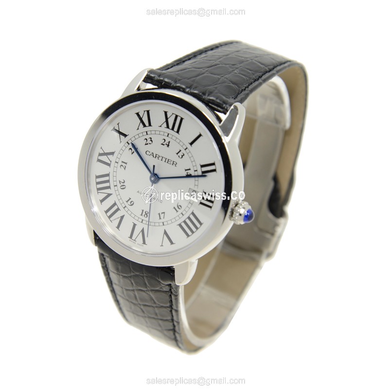 Cartier RONDE SOLO - Automatic - Stainless Steel - Silver Dial - Black Alligator Strap - View 3