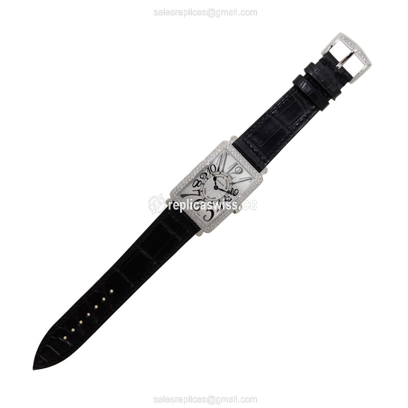 Franck Muller 952 QZ D Replica - Quartz - 18kt White Gold - Diamond Bezel - Silver Dial - Alligator Black Strap - View 2