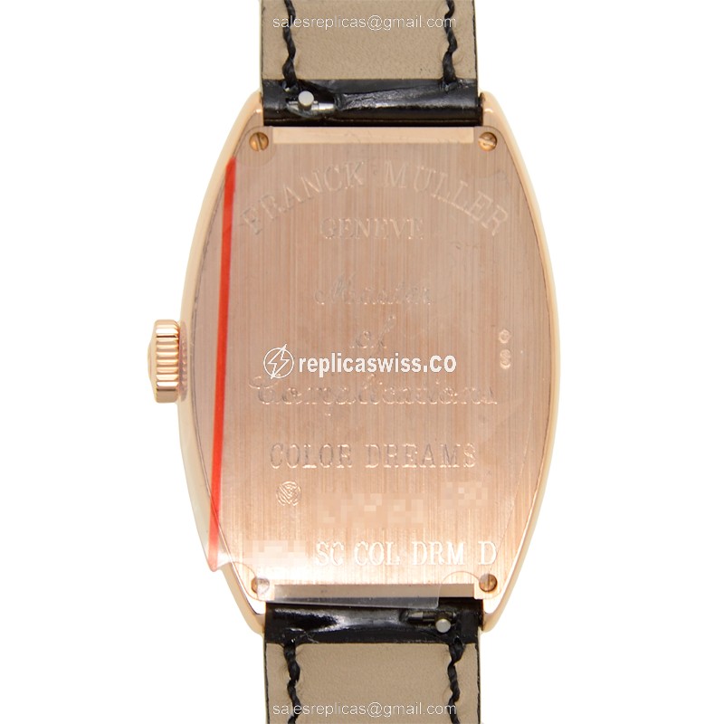 Franck Muller 5850 SC COL DRM D 5N Replica - Automatic - Rose Gold Case - Diamond Dial - Black Leather Strap - View 3