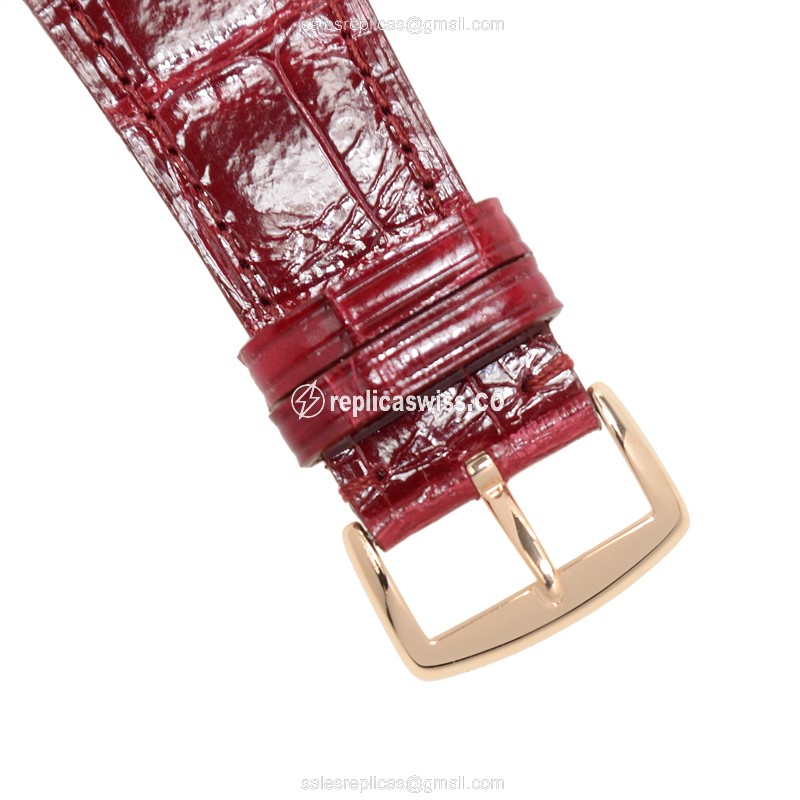 Franck Muller 6002 QZ Replica - Rose Gold - Silver Dial - Alligator Red Strap - View 4