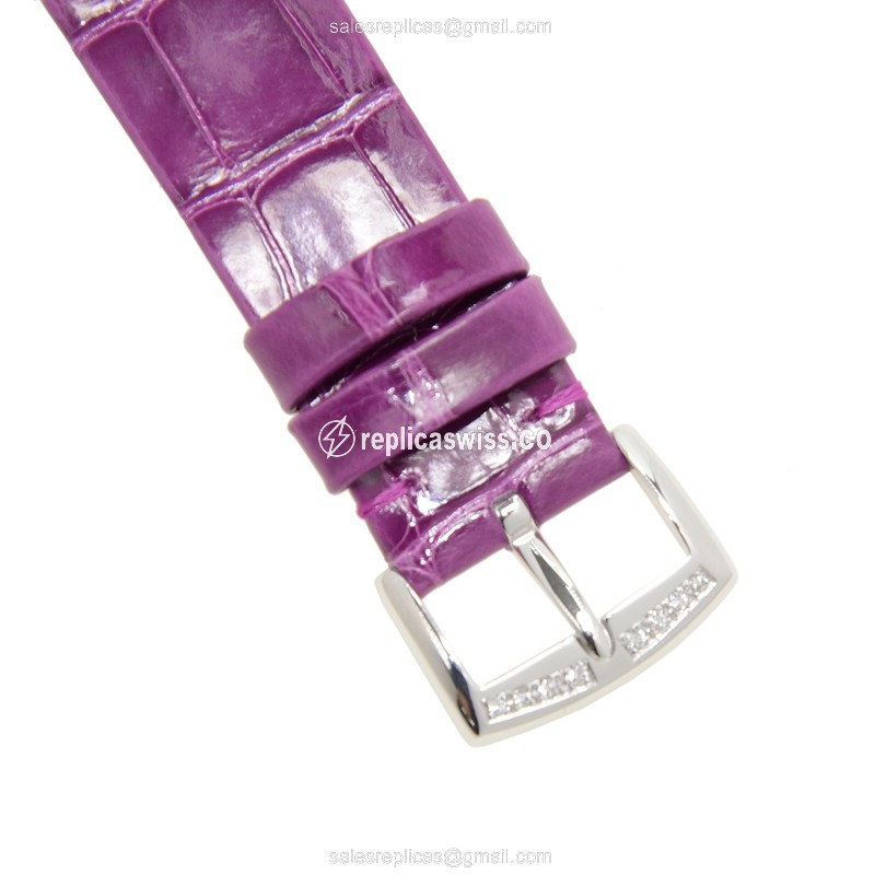 Franck Muller 8035 Replica - Quartz - 18kt White Gold - Diamond Bezel - Silver Dial - Purple Alligator Strap - View 4