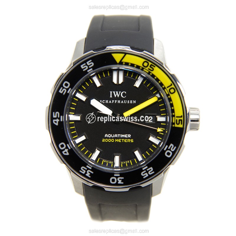 IWC Aquatimer Replica - Automatic - Stainless Steel - Black Dial - Rubber Strap - Black Buckle - View 2