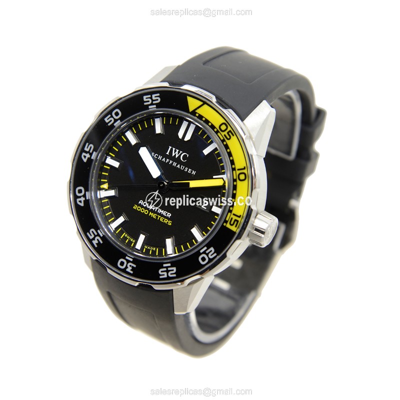 IWC Aquatimer Replica - Automatic - Stainless Steel - Black Dial - Rubber Strap - Black Buckle - View 3