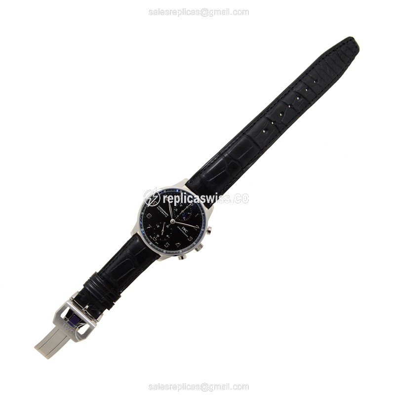 IWC Portuguese IW371447 Replica - Automatic - Stainless Steel - Black Dial - Alligator Black Clasp - View 2