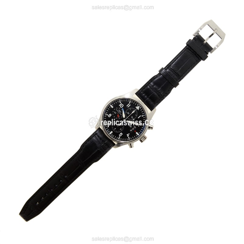 IWC PILOTS Replica - Automatic - Black Dial - Steel Case - Black Alligator Strap - View 2