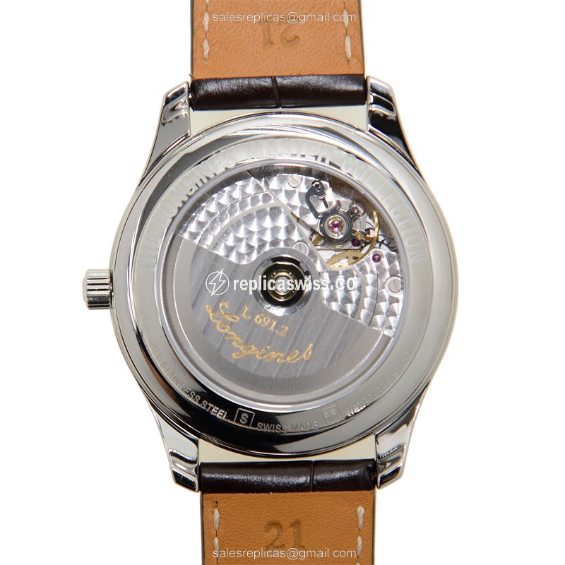 Longines L2.665.4.78.3 Replica - Automatic - Stainless Steel - Silver Dial, Brown Alligator Strap - View 3