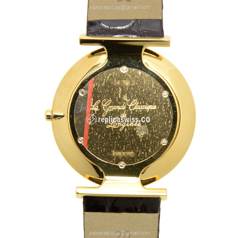 Longines LA GRANDE Replica - Quartz - PVD Gold Case, White Dial - Black Alligator Strap - View 3