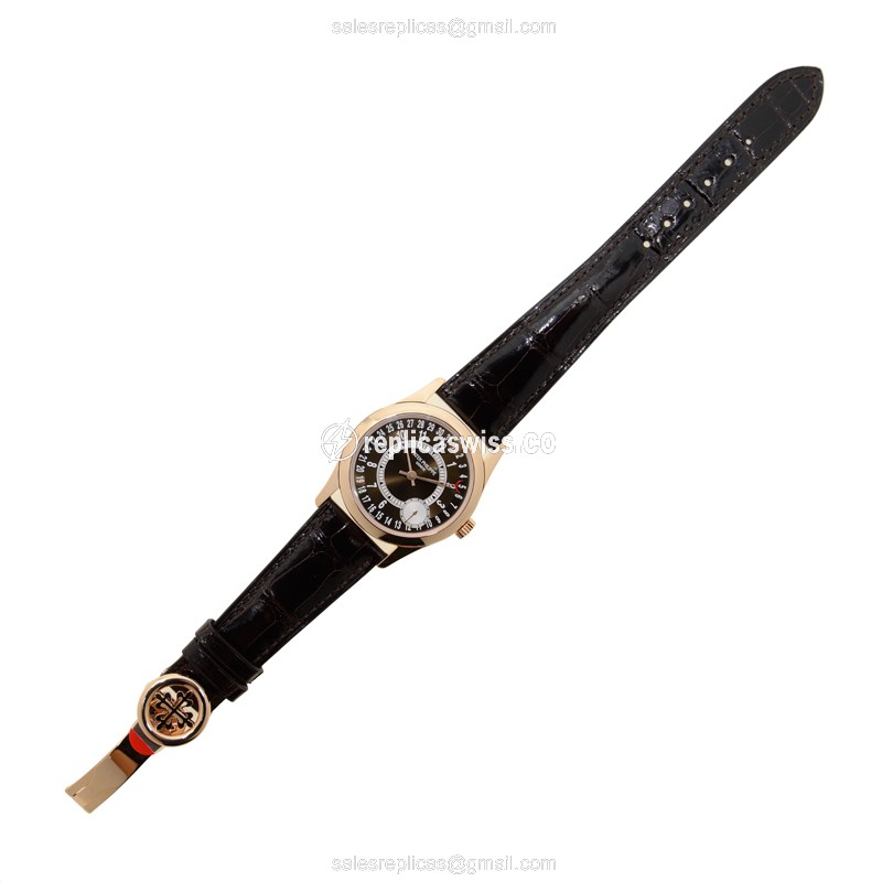 Patek Philippe 6000R-001 Replica - Automatic - 18kt Rose Gold - Round Dial - Black Alligator Strap - View 2