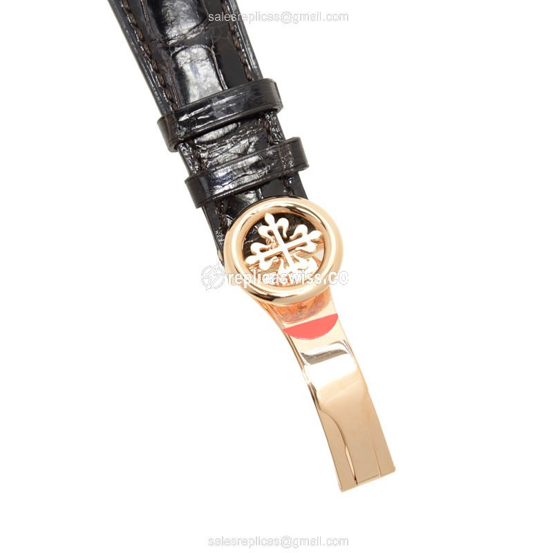 Patek Philippe 6000R-001 Replica - Automatic - 18kt Rose Gold - Round Dial - Black Alligator Strap - View 4