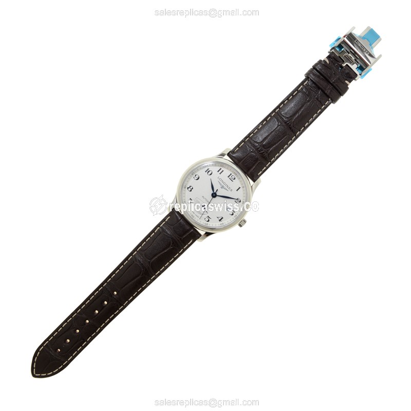 Longines L2.708.4.78.3 Replica - Automatic - Silver - Alligator Brown - View 2