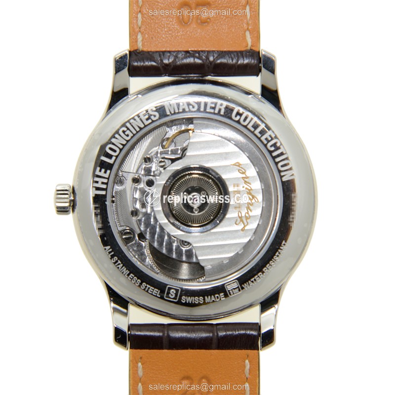 Longines L2.708.4.78.3 Replica - Automatic - Silver - Alligator Brown - View 3
