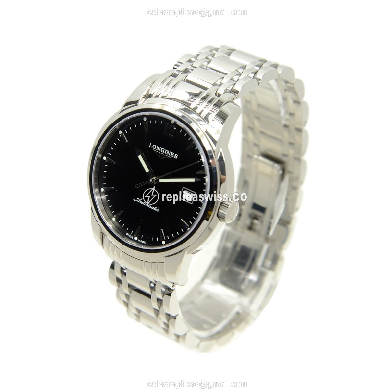 Longines SAINT IMIER Replica - Automatic - Steel Case - Black Dial - Silver Steel Strap - View 3