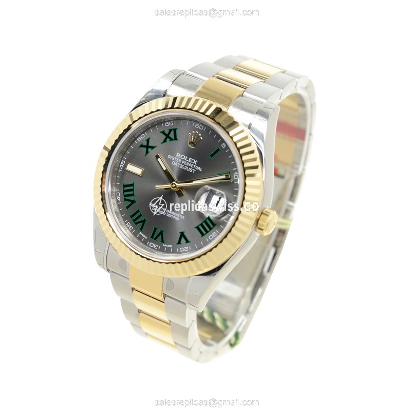 Rolex DATEJUST Replica - Automatic - 18kt Gold & Steel - Gray Dial - Silver Clasp - View 3