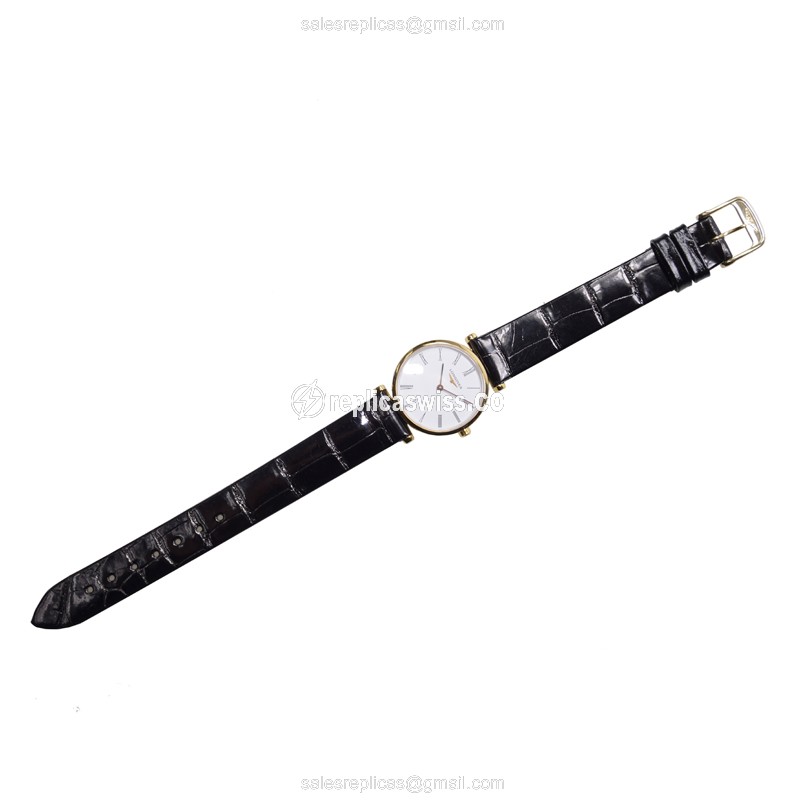 Longines L4.209.2.11.2 Replica - Quartz - Gold PVD - White Dial, Alligator Strap - View 2