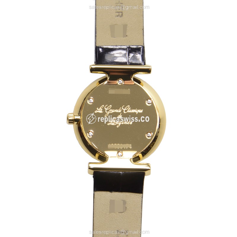 Longines L4.209.2.11.2 Replica - Quartz - Gold PVD - White Dial, Alligator Strap - View 3