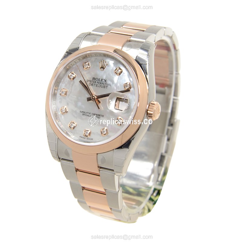 Rolex Datejust Replica - Automatic - 18kt Rose Gold & Steel Case - White Dial, Silver Clasp & Strap - View 3