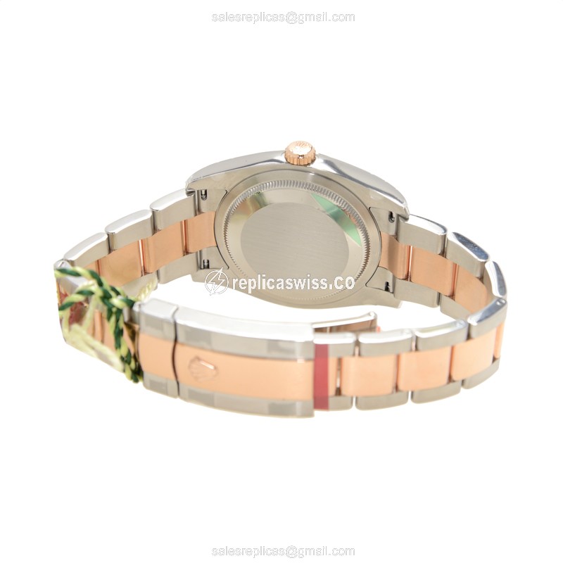 Rolex Datejust Replica - Automatic - 18kt Rose Gold & Steel Case - White Dial, Silver Clasp & Strap - View 4