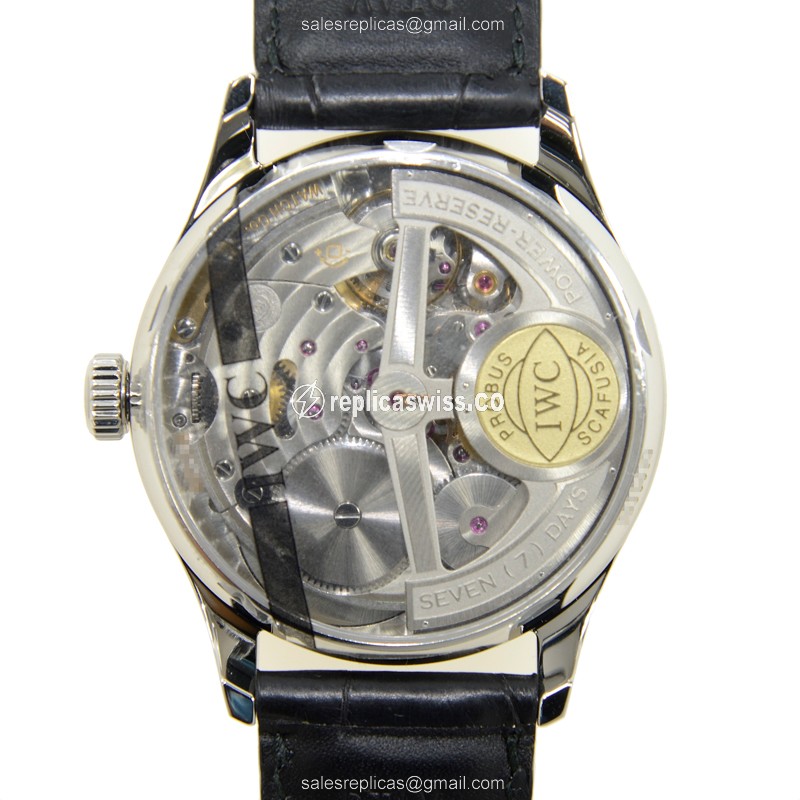 IWC Portuguese IW500109 Replica - Automatic - Steel Case - Black Dial - Alligator Black Strap - View 3