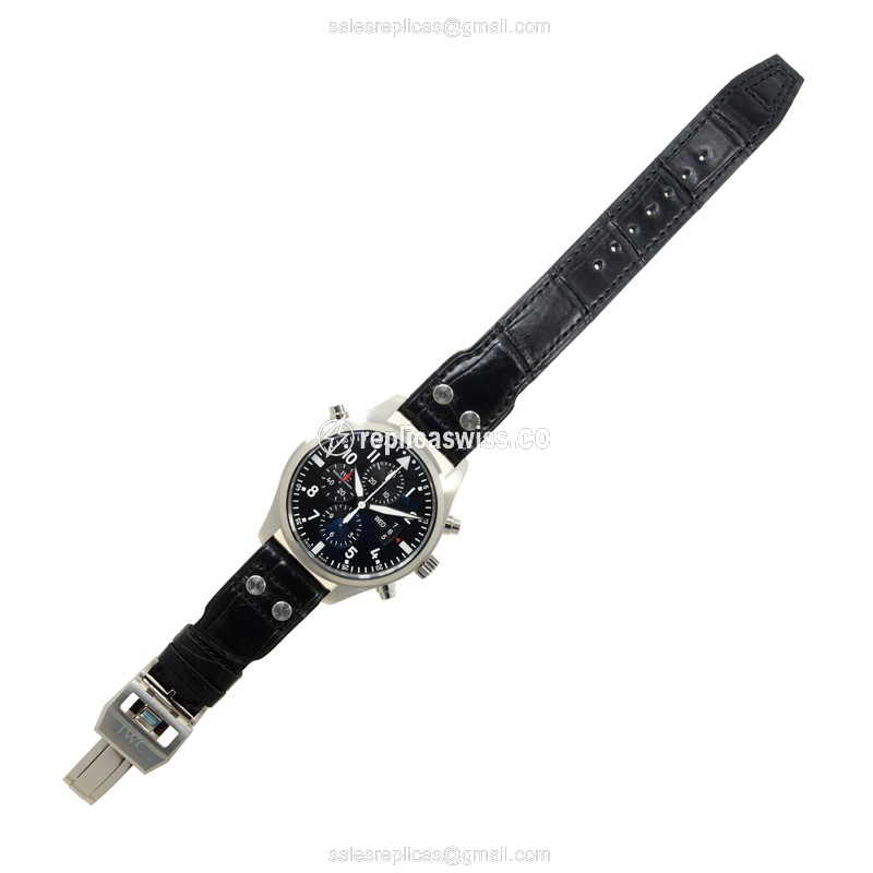IWC PILOTS Replica - Automatic - Stainless Steel - Black Dial - Alligator Black Clasp - View 2