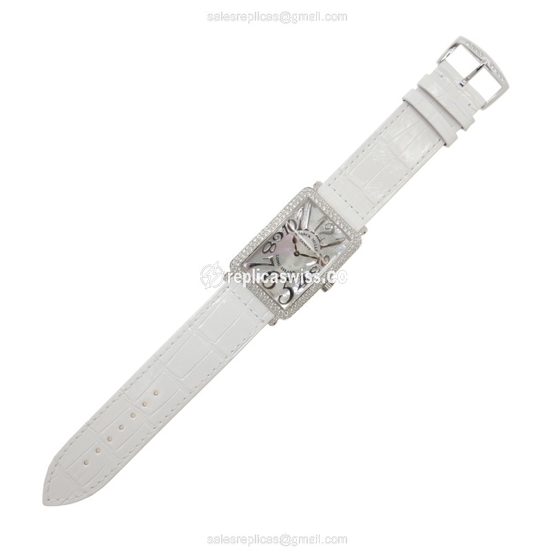 Franck Muller 1002QZ REL MOP D LONG ISLAND - Quartz - 18kt White Gold - Diamond - White Dial - Leather Strap - View 2