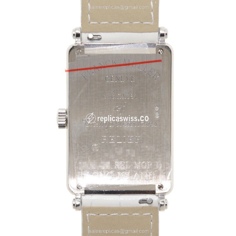 Franck Muller 1002QZ REL MOP D LONG ISLAND - Quartz - 18kt White Gold - Diamond - White Dial - Leather Strap - View 3