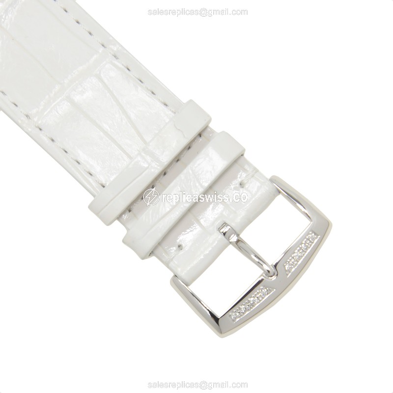 Franck Muller 1002QZ REL MOP D LONG ISLAND - Quartz - 18kt White Gold - Diamond - White Dial - Leather Strap - View 4