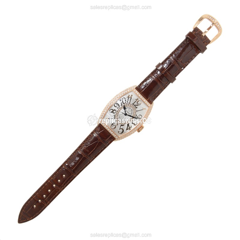Franck Muller 5850 SC REL D CD 1R REL 5N CINTREE CURVEX - 18kt Rose Gold - Diamonds - Automatic - Silver Dial - Brown Alligator Strap - View 2